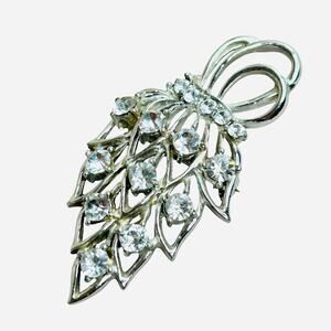 Vintage Clear Rhinestone Silver Tone Leaves Bundle Floral Brooch